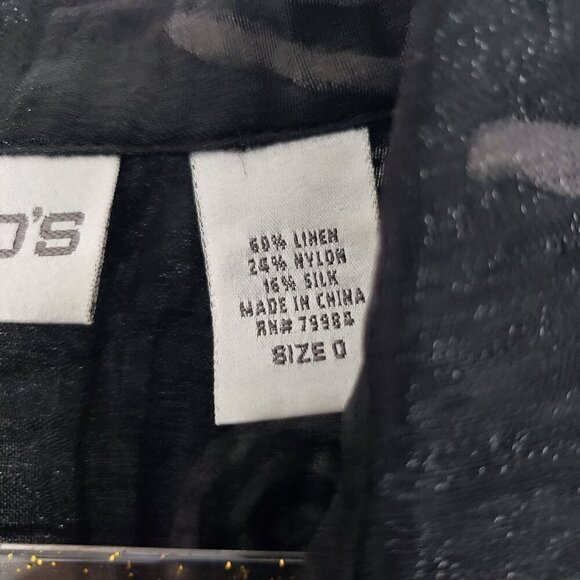 Chicos 0 Linen Silk Shirt Artsy Oversized Black Button Front Womens Size XS - Picture 5 of 10